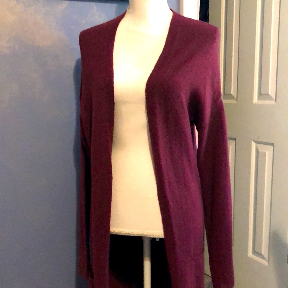 SO burgundy long open cardigan duster